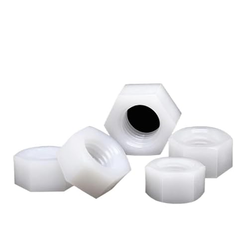 Sicherungsmuttern 5–50 Stück M2 M2.5 M3 M4 M5 M6 M8 M10 M12 M14 M16 M18 M20, weiß oder schwarz, Kunststoff, Nylon, Sechskantmutter(White,M5 (50pcs)) von EALLEN