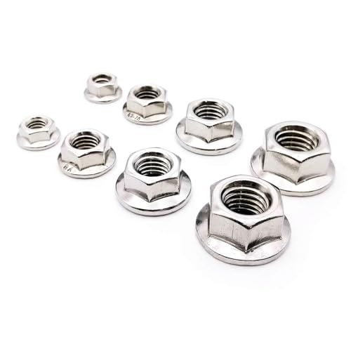 Sicherungsmuttern M3 M4 M5 M6 M8 M10 M12 Edelstahl Metrisches Gewinde Sechskant Sechskantkopf Flanschmutter Kontermutter(20pcs M10) von EALLEN