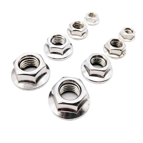 Sicherungsmuttern M3 M4 M5 M6 M8 M10 M12 Edelstahl Sechskant Sechskantkopf Flanschmutter Kontermutter(M6 100pcs) von EALLEN