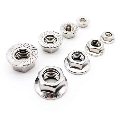 Sicherungsmuttern M3 M4 M5 M6 M8 M10 M12 Edelstahl Sechskant Sechskantkopf Flanschmutter Kontermutter DIN6923(100pcs M6) von EALLEN