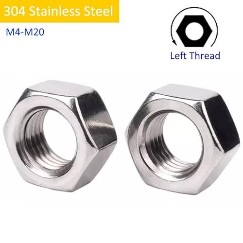 Sicherungsmuttern Sechskantmuttern mit Linksgewinde, Sechskantmutter mit Vollgewinde, Edelstahl 304, M4-M20(M10-1pcs) von EALLEN