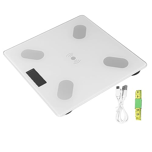 Digitale Körperfettwaage Aus Tempered Glas USB Wiederaufladbar, Personenwaage Mit Bluetooth Und Körperanalyse, Weiß Für Zuhause Büro Studio von EALRIDV