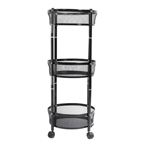 EALRIDV Küchenwagen mit Rollen, Klappbarer Servierwagen aus Kohlenstoffstahl, 3 Ebenen, Küchenregal mit Faltfunktion, Küchen Organizer für Küche, Wohnzimmer, Büro (Schwarz) von EALRIDV