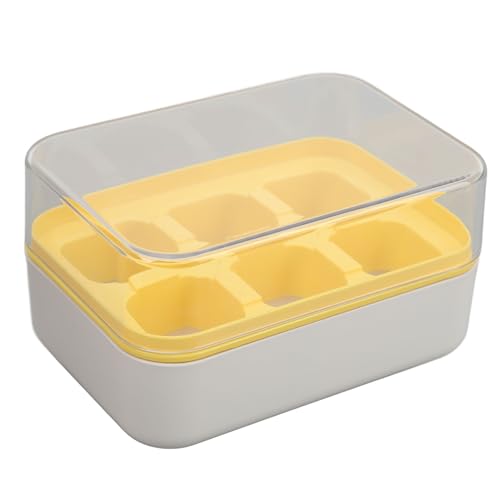 EALRIDV Silikon-Eisform mit Deckel, 6 Mini-Eiswürfel, einfaches Herauslösen und stapelbares Design für Cocktails und Whiskey, lebensmittelechtes Material, Transparenz (Gelb) von EALRIDV