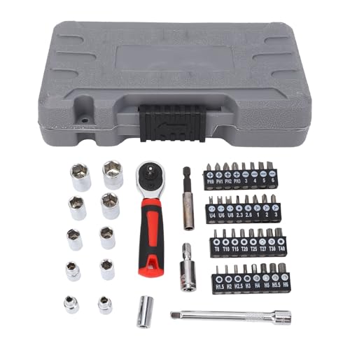 EALRIDV Socket Set, Ratchet Wrenches Set, 0.25 Inch Hex Sockets with Bit Socket Set Metric and Extension Bar for Automotive Repair Home Use(47piece) von EALRIDV