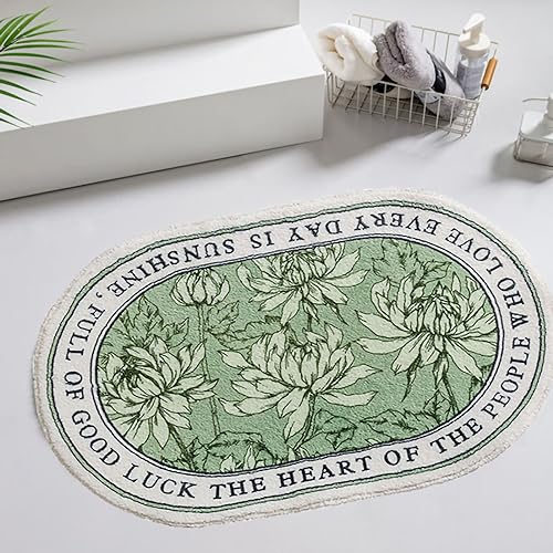 EALRIDV rutschfeste Badematte Oval, Mikrofaser Super‑Saugstark Plüschteppich + Wasseraufnahme & Kunststoffpunkte + Waschbar für Badezimmer Schlafzimmer Küche (50x80cm/19.69x31.50in) von EALRIDV