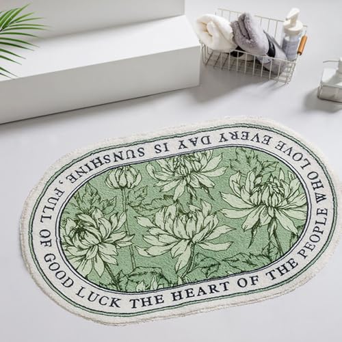 EALRIDV rutschfeste Badematte Oval, Mikrofaser Super‑Saugstark Plüschteppich + Wasseraufnahme & Kunststoffpunkte + Waschbar für Badezimmer Schlafzimmer Küche (60x90cm/23.62x35.43in) von EALRIDV