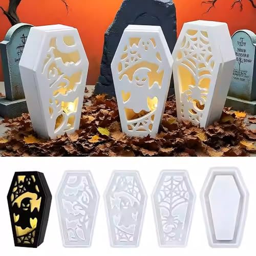 Silikonformen Gießformen, Halloween Silikonform 4 Teilig Sarg Gießformen Silikon Mit Geist Und Fledermaus Für Gips Zum Gießen Harz Kerzen Und Herbstdekoration Silikonformen Gießformen, Halloween Silikonform 4 Teilig Sarg Gießformen Silikon Mit Geist Und Fledermaus Für Gips Zum Gießen Harz Kerzen Und Herbstdekoration von EALRIDV