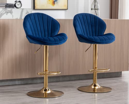 EALSON Barhocker aus Samt, drehbar, 2er-Set, moderne Barhocker mit Rückenlehne und goldfarbenem Sockel, verstellbare Barstühle, bequeme gepolsterte Kücheninselhocker für Zuhause, Bar/Pub, Marineblau EALSON Barhocker aus Samt, drehbar, 2er-Set, moderne Barhocker mit Rückenlehne und goldfarbenem Sockel, verstellbare Barstühle, bequeme gepolsterte Kücheninselhocker für Zuhause, Bar/Pub, Marineblau von EALSON
