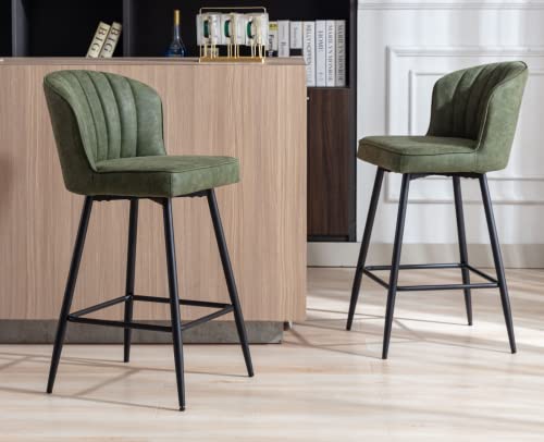 EALSON Barhocker mit Thekenhöhe, 2er-Set, moderne Barstühle mit Rückenlehne, Leder, gepolsterte Barhocker mit Metall-Fußstütze, bequeme Inselstühle für Küchentheke/Hausbar/Esszimmer, Grün von EALSON