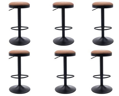 EALSON Moderne Barhocker mit Drehgelenk, 6 Stück, verstellbare Thekenhöhe, rückenfrei, Barhocker mit Metallsockel, Leder, gepolstert, rund, Barhocker, Stühle für Küche, Insel/Pub/Frühstücksbar, Braun von EALSON