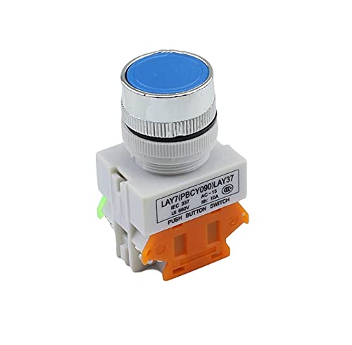 EAMOM LAY7 Selfreset Doppelkopf Knopfschalter rot grün mit Licht LA37 Flachhauptschalter 22mm (Größe : LA37 Blue NO NC) von EAMOM