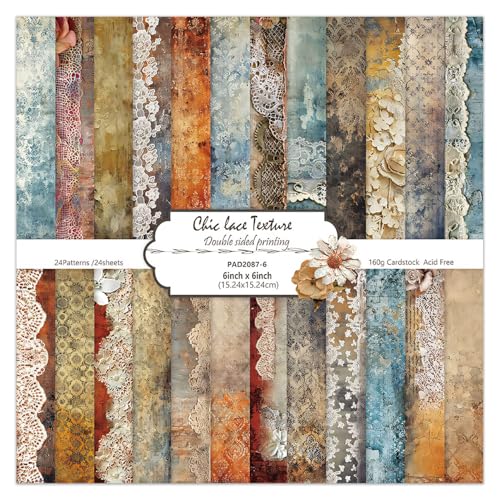 15,2 cm Vintage Spitze Scrapbook Papierblock – 24 Blatt doppelseitige Origami-Karten für Junk Journal Collage Supplies Karten Dekor Geschenke Handwerk DIY Verpackung Dekoratives gefaltetes Fotoalbum von EAMOTOL