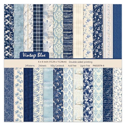 15,2 cm blaues Blumenmuster, ästhetischer Scrapbooking-Papierblock – 24 Blatt doppelseitige Muster für Hintergrundfotos, Junk-Tagebuch, Kartenherstellung, Origami, Basteln, Geschenke von EAMOTOL