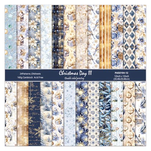 30,5 x 30,5 cm Scrapbook-Papierblock, Karton, 24 Blatt, doppelseitig, blaues Muster, ästhetischer Druck, Blumendekoration, Decoupage für Fotoalbum, Tagebücher, Karten, gefaltete Zubehör von EAMOTOL