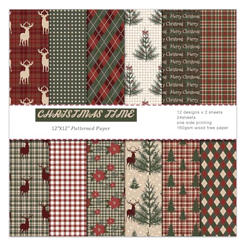 Dekorativer Weihnachts-Scrapbook-Papierblock, 30,5 x 30,5 cm, 24 Blatt, Muster, Decoupage-Zubehör für Tagebuch, gefaltete Kartonherstellung, Origami, Basteln, Geschenkverpackungsmaterial von EAMOTOL