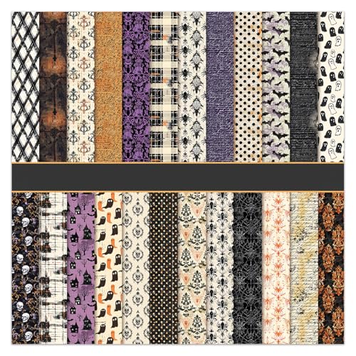 Helloween Scrapbook-Papierblock, 30,5 x 30,5 cm, doppelseitiges Geisterfledermaus-Muster, dekorative Collage für Tagebuch, gefalteter Karton, Origami, Basteln, Geschenkverpackungsmaterial, 24 Blatt von EAMOTOL