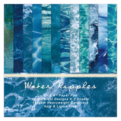 Scrapbooking-Papierblock, Blau, 24 Blatt, 15,2 x 15,2 cm, Meeresmuster, dekorative Serviettentechnik, zum Verpacken von gefalteten Karten, Geschenkkarten, Bastelarbeiten, Scrapbooking, Fotoalbum, 24 von EAMOTOL