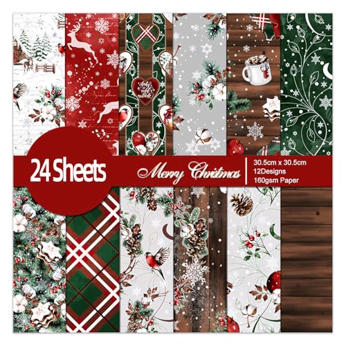Weihnachts-Decoupage-Papierblock, 24 Blatt, 30,5 x 30,5 cm, ästhetisches Muster, entworfen für Karten, dekorative Bastelarbeiten, Tagebücher, gefaltete Origami-Geschenkverpackungen von EAMOTOL