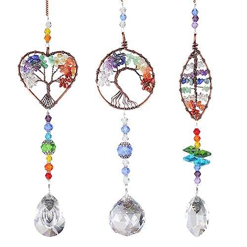EANAGO 3er-Set Sonnenfänger Kristall Fenster - Baum des Lebens - Deko Fenster - Windspiel - Fensterdeko hängend - Kristall Sonnenfänger Fenster - Gartendeko - Suncatcher - spirituelle Deko von EANAGO