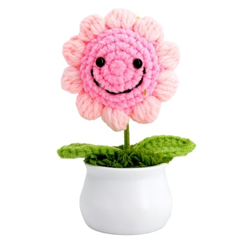 EANAGO Gehäkelte Sonnenblume mit Smiley-Gesicht im Topf – Handgefertigte Häkel-Deko-Blume in leuchtendem Rosa, pflegeleicht und ganzjährig einsetzbar für fröhliche Räume - Geschenkidee EANAGO Gehäkelte Sonnenblume mit Smiley-Gesicht im Topf – Handgefertigte Häkel-Deko-Blume in leuchtendem Rosa, pflegeleicht und ganzjährig einsetzbar für fröhliche Räume - Geschenkidee von EANAGO