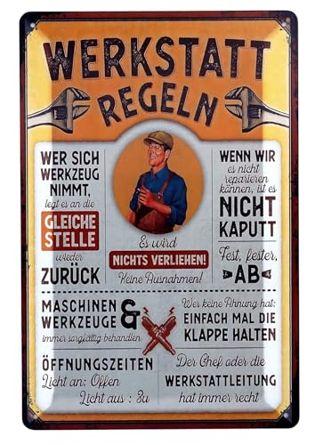 EANAGO Retro Vintage nostalgisches Blech-Schild - Geschenkidee für Männer - Metall, 20x30 cm - Deko - VW - Volkswsagen Werkstatt von EANAGO