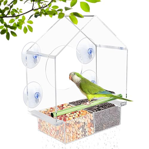 EAONE Vogelfutterspender mit Sichtfenster, Vogelhaus mit 4 starken Saugnäpfen, transparenter Vogelfutterspender für Fenster (transparent) von EAONE