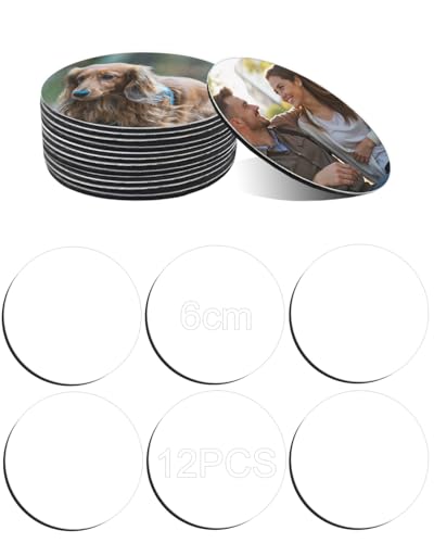 EAPIKON 12Stk Sublimation Rohlinge Magnete aus Aluminium, 6cm Personalisiert Kühlschrank-Magnet Blanko Dekorative DIY, Sublimations Magnetisch Aufkleber für Küche Büro Zuhause Dekoration, Rund von EAPIKON