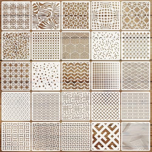 EAPIKON 25stk Geometrie Schablone Malen, Wiederverwendbar Zeichenschablonen für Acryl-Malerei Art Deko, 15cm Texturmalerei-Vorlagen für Holz Wände Leinwand Möbel DIY-Bastelprojekte von EAPIKON
