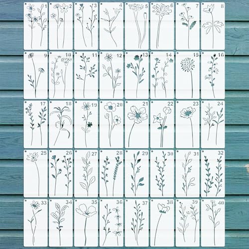 EAPIKON 40stk Blätter Blumen Schablone Malen, 7,6x15,2cm Wiederverwendbar Zeichenschablonen für Acryl-Malerei Art Deko, Blatt Brandmalerei Vorlagen für Holz Wände Leinwand Möbel DIY-Bastelprojekte EAPIKON 40stk Blätter Blumen Schablone Malen, 7,6x15,2cm Wiederverwendbar Zeichenschablonen für Acryl-Malerei Art Deko, Blatt Brandmalerei Vorlagen für Holz Wände Leinwand Möbel DIY-Bastelprojekte von EAPIKON