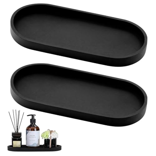 2 Stück Badezimmer Tablett, Dekotablett Schwarz Silikon Ablageschale, Ablageschale Kosmetik Kleines Oval Tablett für Wohnzimmer, Schlafzimmer, Waschbecken, Badewanne und Küchenspüle von EAPMGQR