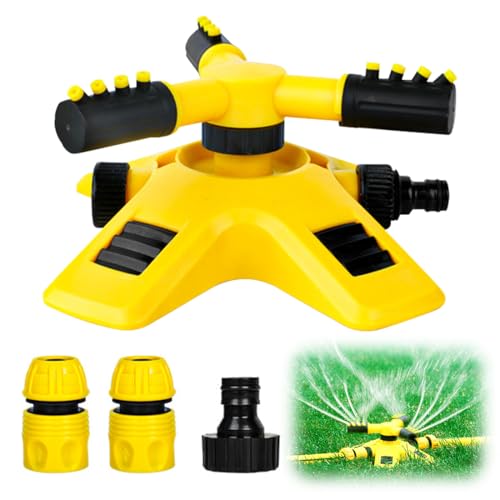 Gartenregner für Rasenflächen, Automatischer Rasensprinkler mit 3 verstellbaren Armen, 360° Drehbarer Wassersprinkler-Aufsatz für Gartenschlauch von EAPMGQR
