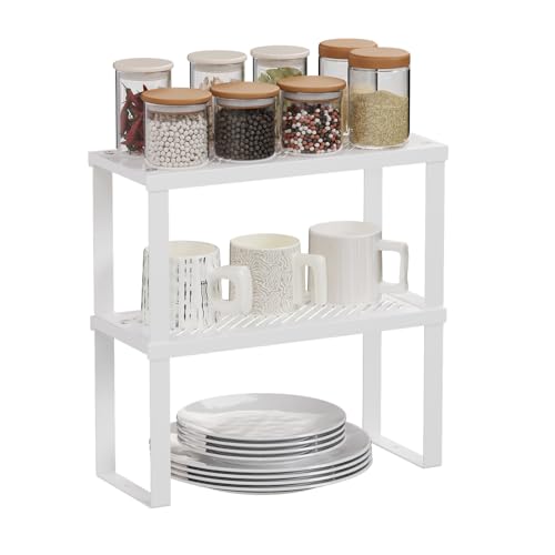 EAROND Verstellbarer erweiterbarer Küchenschrank-Organizer, 32 cm ~ 61 cm, stapelbares Thekenregal, 32 cm L x 13 cm T x 16 cm H, Speisekammer-Geschirr-Aufbewahrungsregal von EAROND