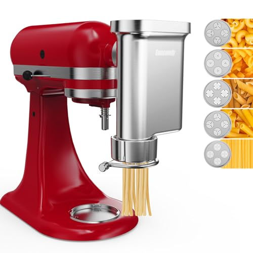 Eascandy Metall Gourmet Pasta Press Aufsatz für KitchenAid Standmixer - Langlebiger Metall Pasta Maker Aufsatz mit 5 austauschbaren Platten für frische hausgemachte Pasta von EASCANDY