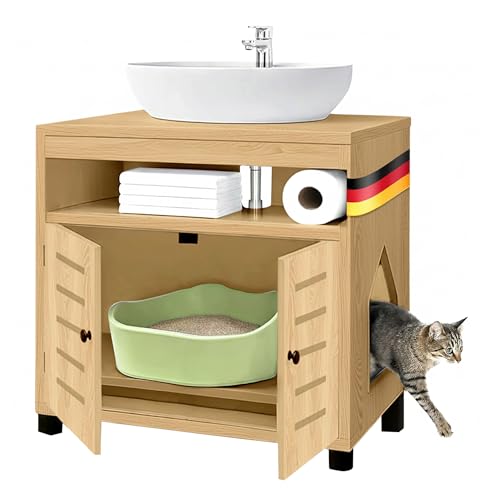 EASECAT Katzenschrank für Katzenklo – Stilvoller Waschbeckenunterschrank/Katzenmöbel mit flexiblem Einstieg (Links/rechts) – Versteckt Katzentoilette, Katzenhaus – Braun, 60 × 44 × 60 cm (Braun) von EASECAT
