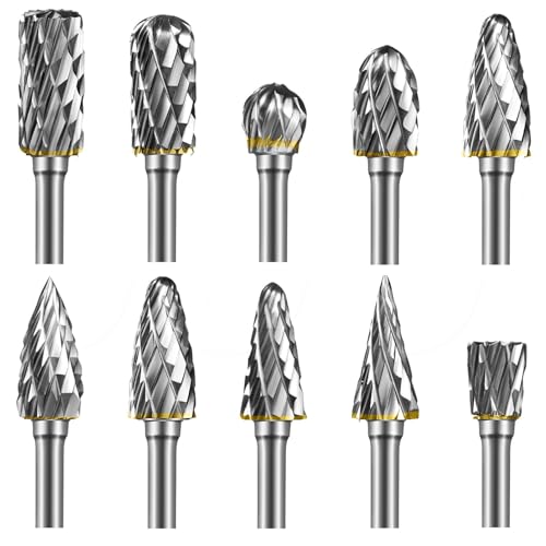 [10 Stück] EASERIA Hartmetall Frässtifte Set, Wolfram Hartmetall Rotationsfräser, Schaftdurchmesser 3mm, für Holzschneiden, Bohren, Metallpolieren von EASERIA