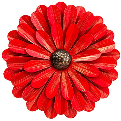 EASICUTI Rote Metallblumen, Wanddekoration, Metall, Wandkunst, Dekorationen, zum Aufhängen für drinnen und draußen, Zuhause, Badezimmer, Küche, Zimmer, Schlafzimmer, Wohnzimmer, Veranda, 30.5 cm von EASICUTI