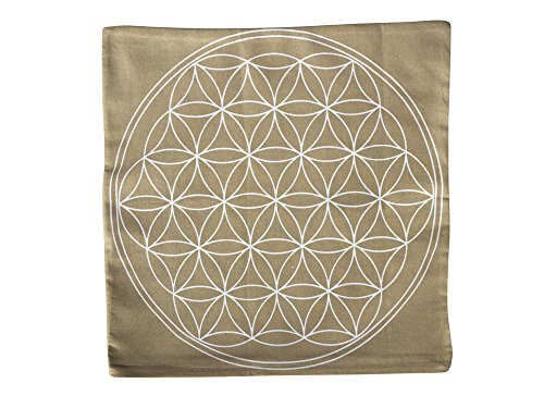 ewtshop® Kissenhülle Blume des Lebens, 40 x 40 cm, beige mit weißer Blume des Lebens von ewtshop