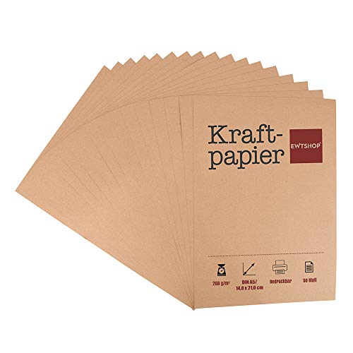 ewtshop® Kraftpapier, 50 Blätter, DIN A5, Naturkarton, hochwertige Qualität, 260 g von ewtshop