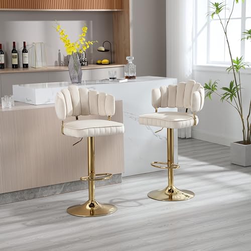 Swivel Bar Stools Set of 2 Adjustable Counter Height Chairs with Footrest, Barhocker 2er Set, Hocker Schminktisch, Barstuhl, Schminkstuhl, Schminktisch Hocker for Kitchen and Dining Room (Elfenbein) von EASTALOLO