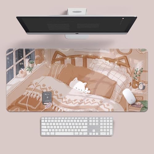 Craft,Cat Gaming-Mauspad XL (30 x 80 cm), erweitertes großes Mauspad, Schreibtischunterlage, genähte Kanten, rutschfeste Gummiunterseite, Tastaturunterlage (80 x 30 cm) von EASTARAL