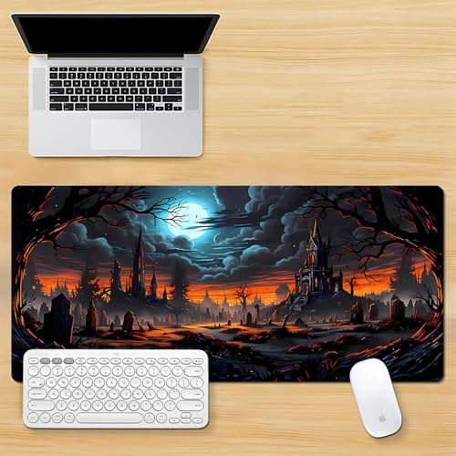 Craft,Gaming-Mauspad XL (30 x 80 cm), Ghost erweitertes großes Mauspad, Schreibtischunterlage, genähte Kanten, rutschfeste Gummiunterseite, Tastaturunterlage (80 x 30 cm) von EASTARAL