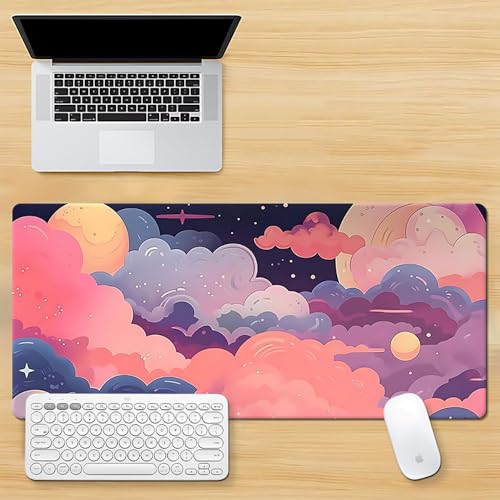 Craft,Gaming-Mauspad XL (30 x 80 cm), erweitertes großes Mauspad, Schreibtischunterlage, Landschaft genähte Kanten, rutschfeste Gummiunterseite, Tastatur-Pad (80 x 30 cm) von EASTARAL