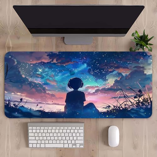 Craft,Gaming-Mauspad XL (30 x 80 cm), erweitertes großes Mauspad, Schreibtischunterlage, genähte Kanten, rutschfeste Gummiunterseite, Tastaturunterlage (80 x 30 cm) (Blick in die Entfernung, 80 x 30 von EASTARAL