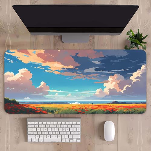 Craft,Gaming-Mauspad XL (30 x 80 cm), erweitertes großes Mauspad, Schreibtischunterlage, genähte Kanten, rutschfeste Gummiunterseite, Tastaturunterlage (80 x 30 cm) (Wolke, 80 x 30 cm) von EASTARAL