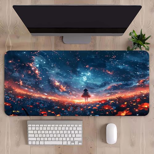Craft,Scenery Gaming-Mauspad, XL (30 x 80 cm), erweitertes großes Mauspad, Schreibtischunterlage, genähte Kanten, rutschfeste Gummiunterseite, Tastaturunterlage (80 x 30 cm) (Sternblume, 80 x 30 cm) von EASTARAL