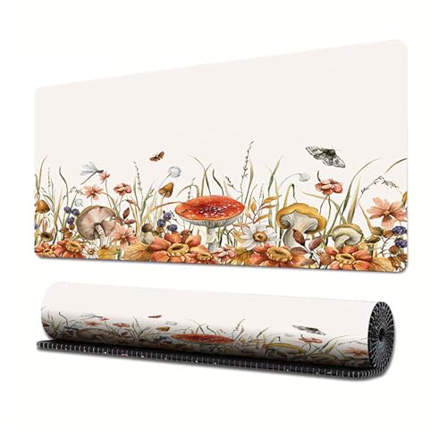 Gaming-Mauspad, Motiv: Blume, Handwerk, XL (30 x 80 cm), Pilz, erweitertes großes Mauspad, Schreibtischunterlage, genähte Kanten, rutschfeste Gummiunterseite, Tastaturunterlage (80 x 30 cm) von EASTARAL