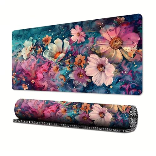 Gaming-Mauspad, Motiv: Blume, Handwerk, XL (30 x 80 cm), erweitertes großes Mauspad, Schreibtischunterlage, genähte Kanten, rutschfeste Gummiunterseite, Tastatur-Pad (80 x 30 cm) von EASTARAL