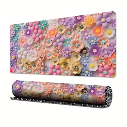 Gaming-Mauspad, Motiv: Blume, Handwerk, XL (30 x 80 cm), erweitertes großes Mauspad, Schreibtischunterlage, genähte Kanten, rutschfeste Gummiunterseite, Tastatur-Pad (80 x 30 cm) von EASTARAL