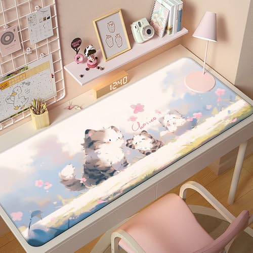 Gaming-Mauspad XL (30 x 80 cm), Katzen-Mauspad, erweitertes großes Mauspad, Schreibtischunterlage, genähte Kanten, rutschfeste Gummiunterseite, Tastatur-Pad (80 x 30 cm) von EASTARAL